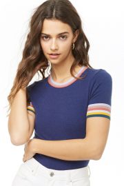 Forever 21 Multicolor Striped-Trim Knit Top at Forever 21